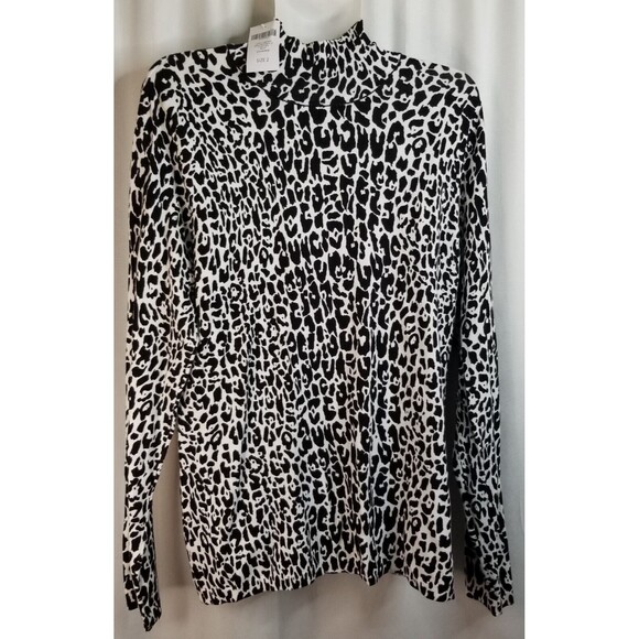 Chico's Knit Top Lovely Leopard Aisha Mock Neck Black Chico's 2 or Large New - Picture 4 of 6